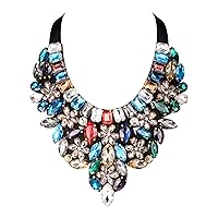 Flyonce Costume Statement Chunky Collar Necklace, Multicolor Rhinestone Crystal Vintage Necklace for Women Girls
