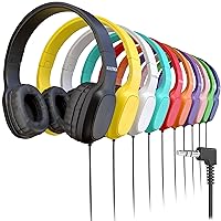 Wired On-Ear Leather Headphones with 3.5mm Connector, Oval Metal Housing, Bulk Wholesale, 100 Pack, Assorted Colors