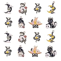 LiQunSweet 35 Pcs 7 Style Black Gothic Theme Moon Crow Eagle Snake Cat with Witch Hat Charm Assorted for Halloween Party Decoration DIY Necklace Choker Jewelry Making