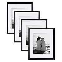 Gallery Wood Photo Frame Set for Customizable Wall Display, Black 11x14 matted to 8x10, Pack of 4