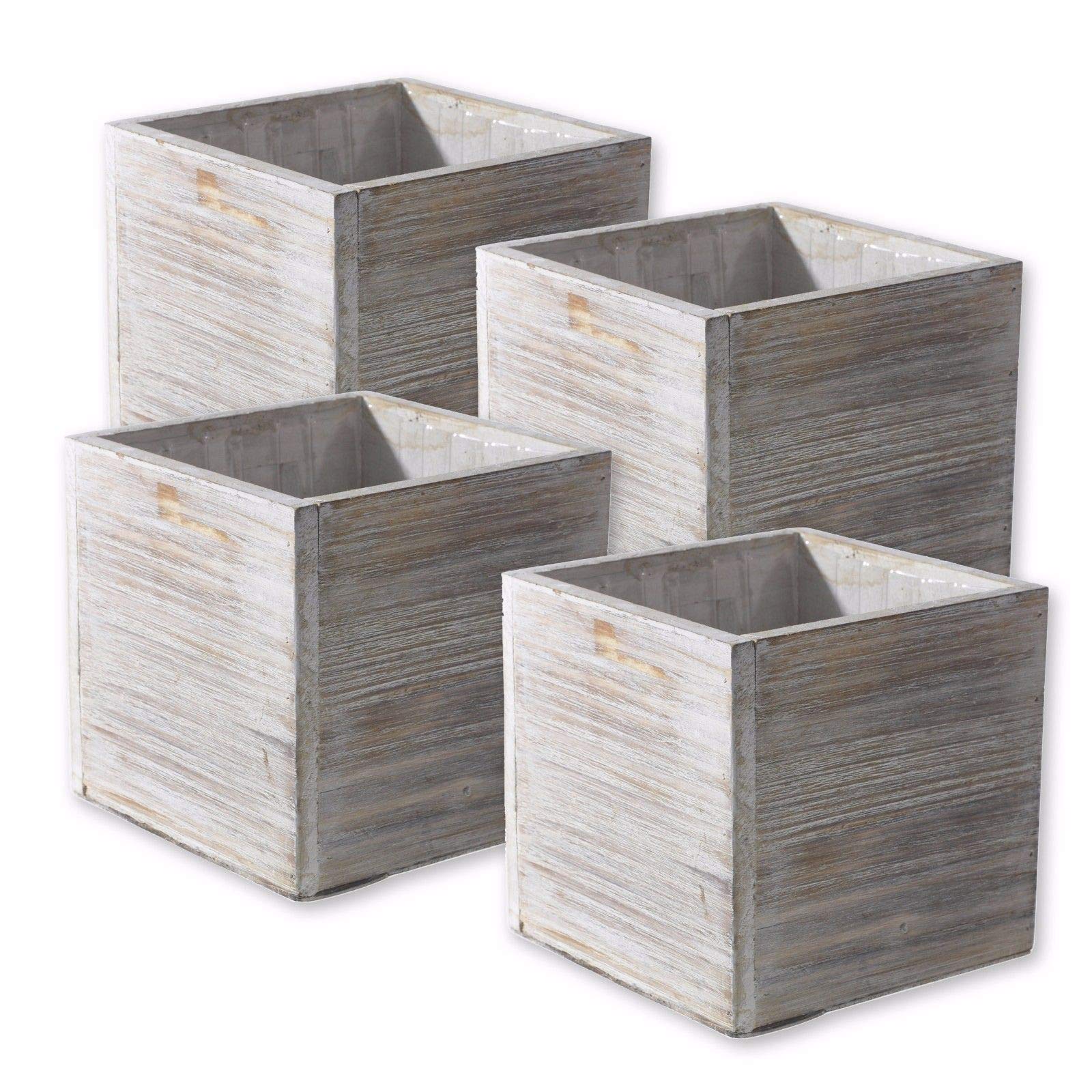 Mua Wood Planter Box Set, Rustic Whitewash, Plastic Liners, 5 Inch ...