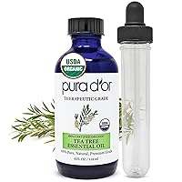 ORGANIC Tea Tree Melaleuca Essential Oil (4 Oz with Glass Dropper) 100% Pure & Natural Therapeutic Grade For Hair, Body, Skin, Scalp, Aromatherapy Diffuser, Cleansing, Purify, Home, DIY Soap