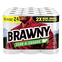 Tear-A-Square Paper Towels, 12 Double Rolls = 24 Regular Rolls, 3 Sheet Sizes (Quarter, Half, Full), Strength for All Messes, Cleanups, and Meal Prep