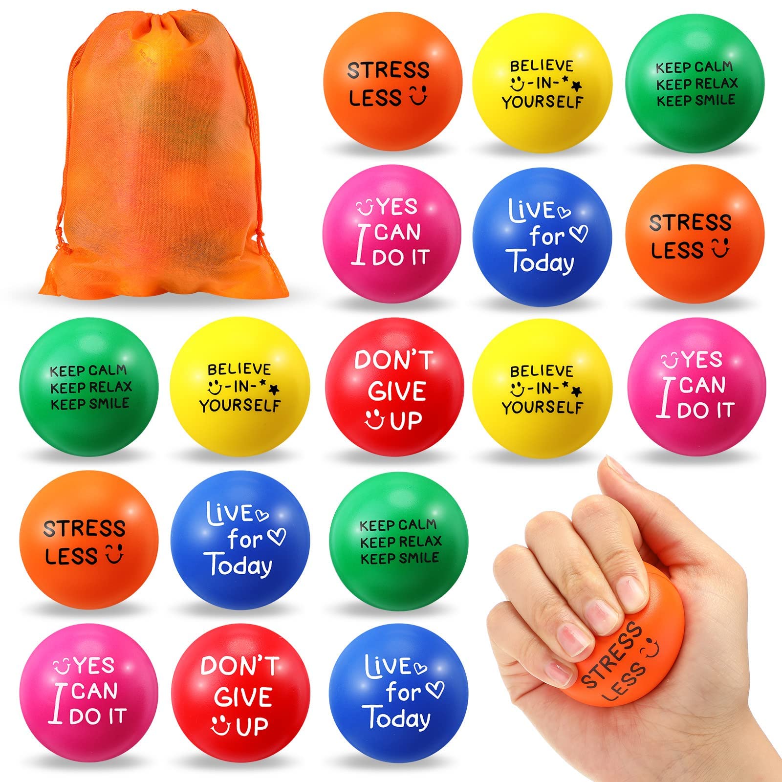 HyDren 48 Pieces Motivational Stress Balls 1.97 Inch Kids and Adults Stress Relief Ball Bulk Small Colorful Foam Balls Quetos to Relieve Anxiety and Manage Anger Hand Exercise Balls Multicolor
