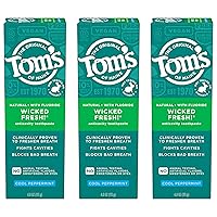 Tom's of Maine Wicked Fresh! Natural Fluoride Anticavity Toothpaste, Cool Peppermint, 3 Pack, 4.0oz