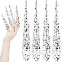 ANCIRS 10 Pack Finger Nail Tip Claw Rings, Ancient Queen Costume Fingertip Claw Nail Rings Decoration Accessory, Finger Knuckle Protectors for Halloween Cosplay Drama Dance Show- Silver Color
