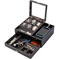 HOUNDSBAY Commander Dresser Valet Watch Box Case & Mens Jewelry Box Organizer with Smartphone Charging Station and Cufflink Box (Black/Camo)