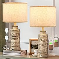 Bedroom Lamps for Nightstand Set of 2 - Cream Living Room Table Lamps with USB C+A, 3 Way Dimmable Touch Control Bedside Lamp for End Tables, Farmhouse Rustic Boho Night Stand Lamps for Bed Side