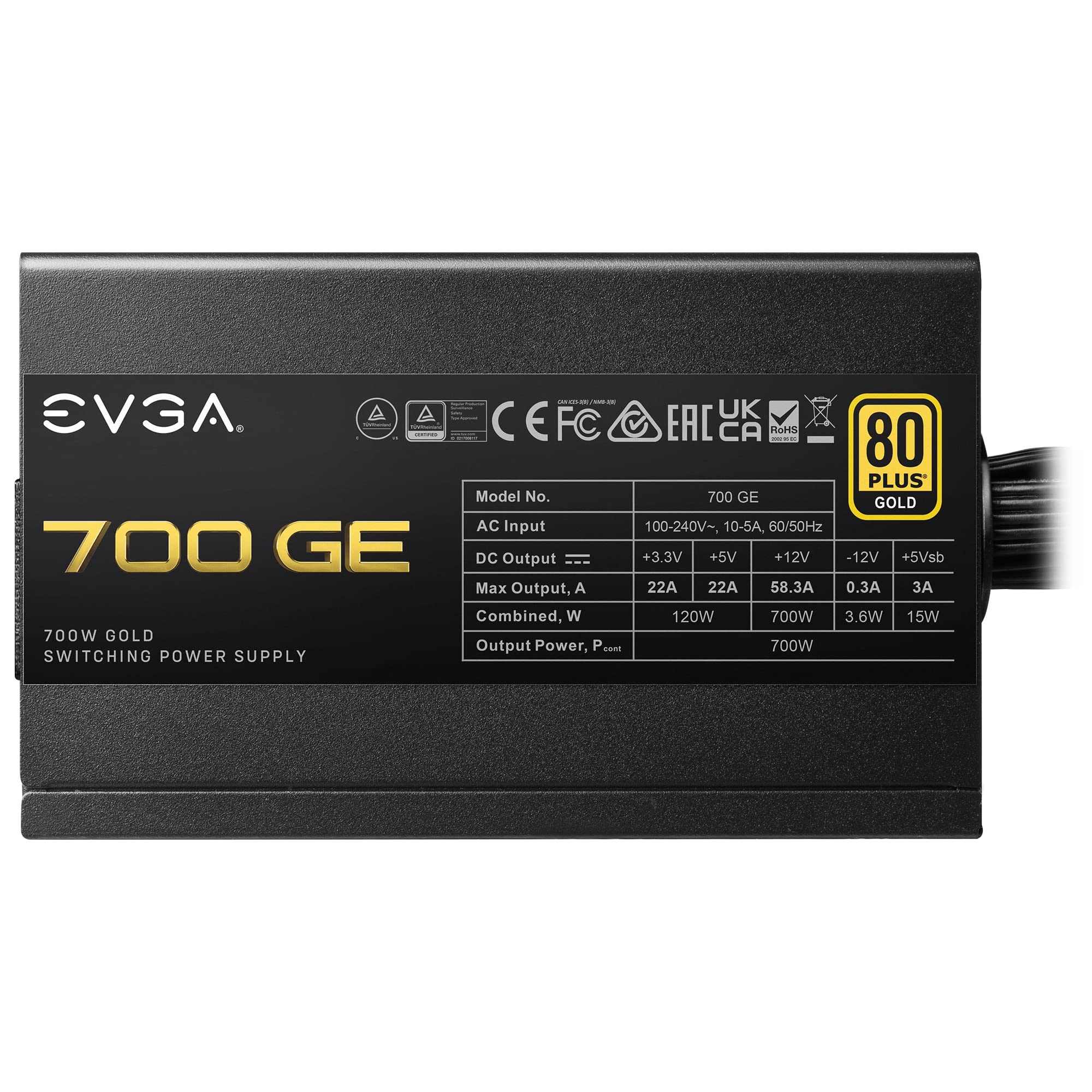EVGA 700 GE, 80 Plus Gold 700W, Eco Mode, 5 Year Warranty, Power Supply 200-GE-0700-V1