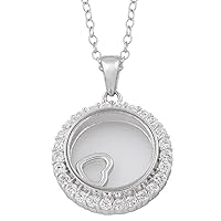 Kooljewelry Sterling Silver and Cubic Zirconia Glass Case with Floating Heart Necklace (18 inch)