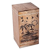 Handcrafted Rising Sun Wooden Urns for Human Ashes Adult Large - Beach Cremation Urn for Ashes -Burial Urn for Columbarium - Funeral Urn Box - 250 LB