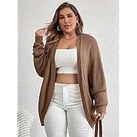 Plus Size Cardigan for Women Plus Cable Knit Batwing Sleeve Duster Cardigan Cardigan for Women (Color : Coffee Brown, Size : X-Large)