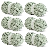 HOMBYS Sage Green Chunky Chenille Yarn for Crocheting, Bulky Thick Fluffy Yarn for Knitting,Super Bulky Chunky Yarn for Hand Knitting Blanket, Soft Plush Yarn, 6 Jumbo Pack (27yds,8 oz Each Skein)