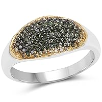 0.45 Carat Genuine Green Diamond and Yellow Diamond .925 Sterling Silver Ring