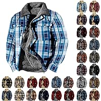 Flannel Jacket for Men Without Hood Zip up Hooded Heavyweight Thick Fleece Lined Winter Warm Plaid Shirt Jacket Big Tall