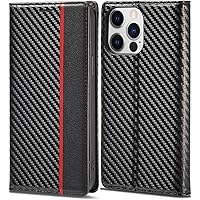 Wallet Case for iPhone 15 Pro Max/15 Plus/15 Pro/15, Magnetic Carbon Fiber Texture Leather Flip Case with Card Holder Men Women (Color : Black, Size : 15 Plus 6.7'')