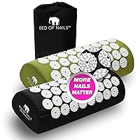 BED OF NAILS The Comfortable Acupressure Pillow 2-Pack— 2,142 Pressure Points — Acupuncture Pillow for Neck & Back Pain — FSA/HSA Eligible, with Carry Bag, Size 15 x 6 x 4”, Green & Black