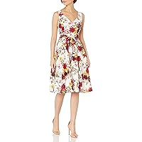 Women's Sleeveless V-Neck Floral Print A-line Waist Tie Linen Dress