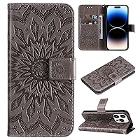 Case for iPhone 14 Pro, Premium PU Leather Magnetic Flip Wallet Case with Card Holder Cash Slot Lanyard Strap Kickstand Function Shockproof Cover (Grey)