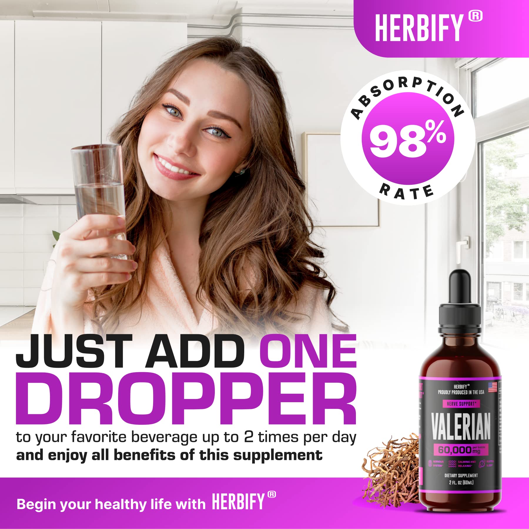 HERBIFY Bundle - K2 and D3 Drops & Valerian Root Tincture - Bone Strength & Nervous System Support