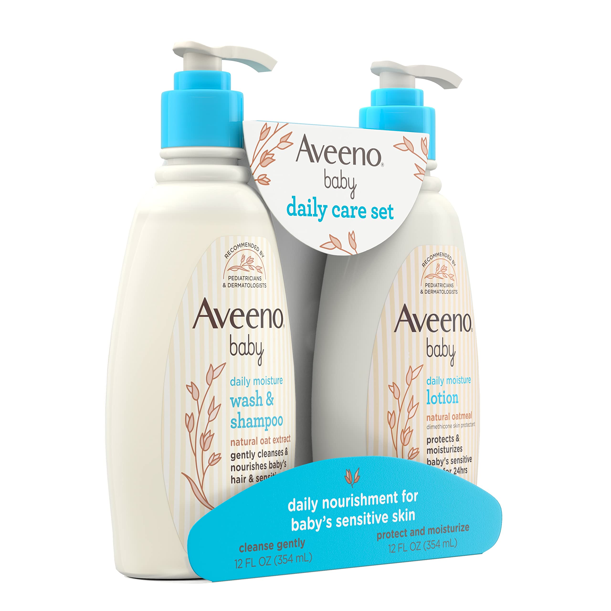 Aveeno Baby Daily Care Gift Set with Natural Oat Extract & Oatmeal, Contains Daily Moisturizing Body Lotion & Gentle 2-in-1 Baby Bath Wash & Shampoo, Hypoallergenic & Paraben-Free, 2 items