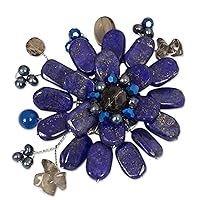 NOVICA Handmade Lapis Lazuli Smoky Quartz Brooch Pin Floral Stainless Steel Cultured Freshwater Pearl Glass Bead Blue Thailand Royal Classic Snorkel Birthstone [2.6 in L x 2 in W] 'Phuket Flowers'