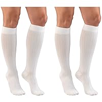 Truform Women's Fit Compression Socks, Rib Knit Pattern, 15-20 mmHg, White, Small (Pack of 2)