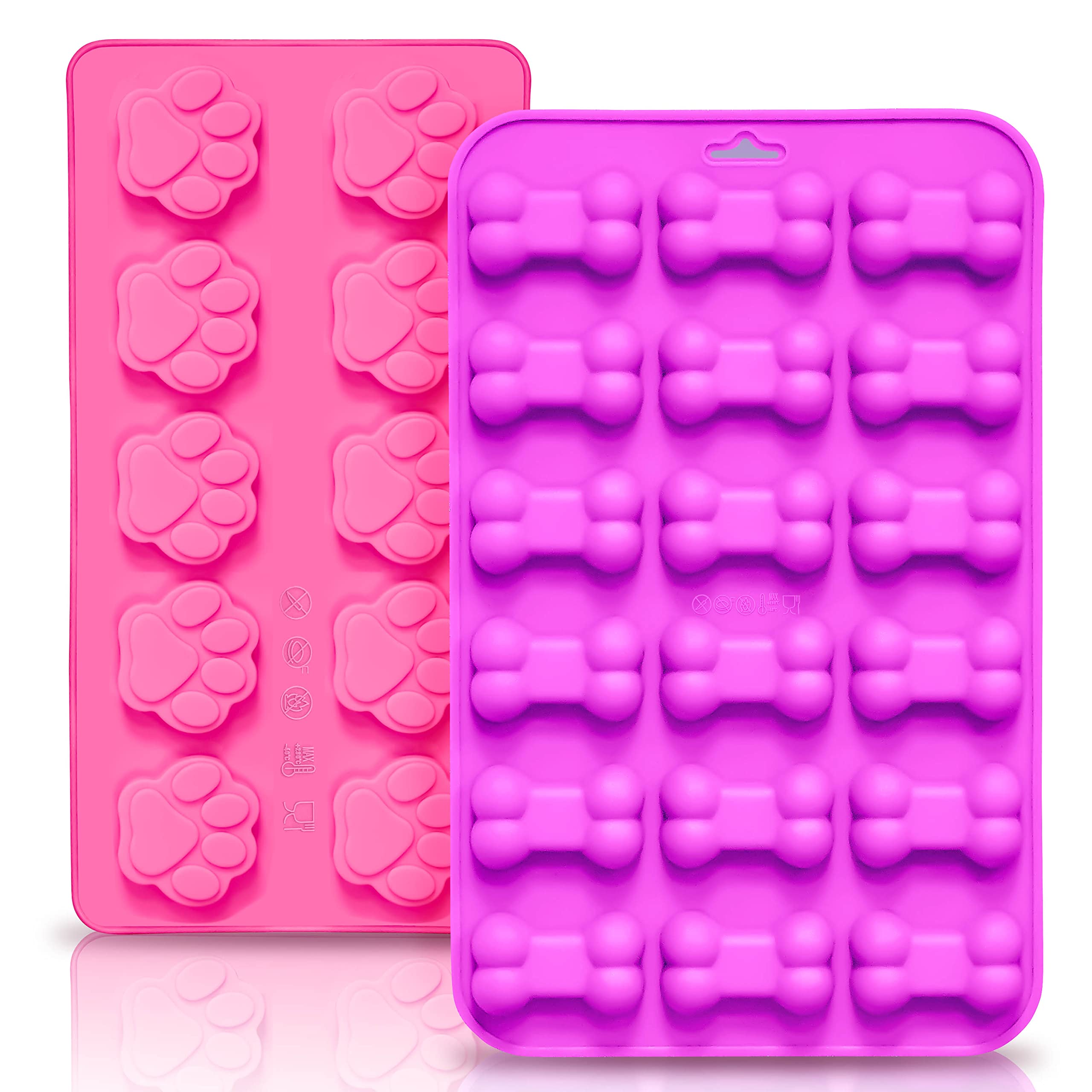 Anaeat Reusable Silicone Molds with Puppy Dog Paw and Bone Shaped, Flexible & Non-Stick Ice Cube Tray, Candy and Chocolate Making Mold for Homemade Baking Dog Treats, Jelly, Biscuit & Cupcake (2 Pack)