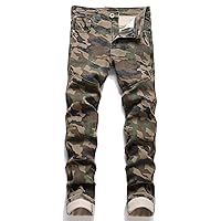 Men Camouflage Print Slim Straight Stretch Denim Jeans