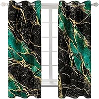 Green Marble Blackout Curtains 63 in Long 2 Panel Crack Golden Texture Luxury Abstract Art Thermal Insulated Window Treatment Curtains Polyester Texture Drapes for Bedroom Living Room Decor, 42