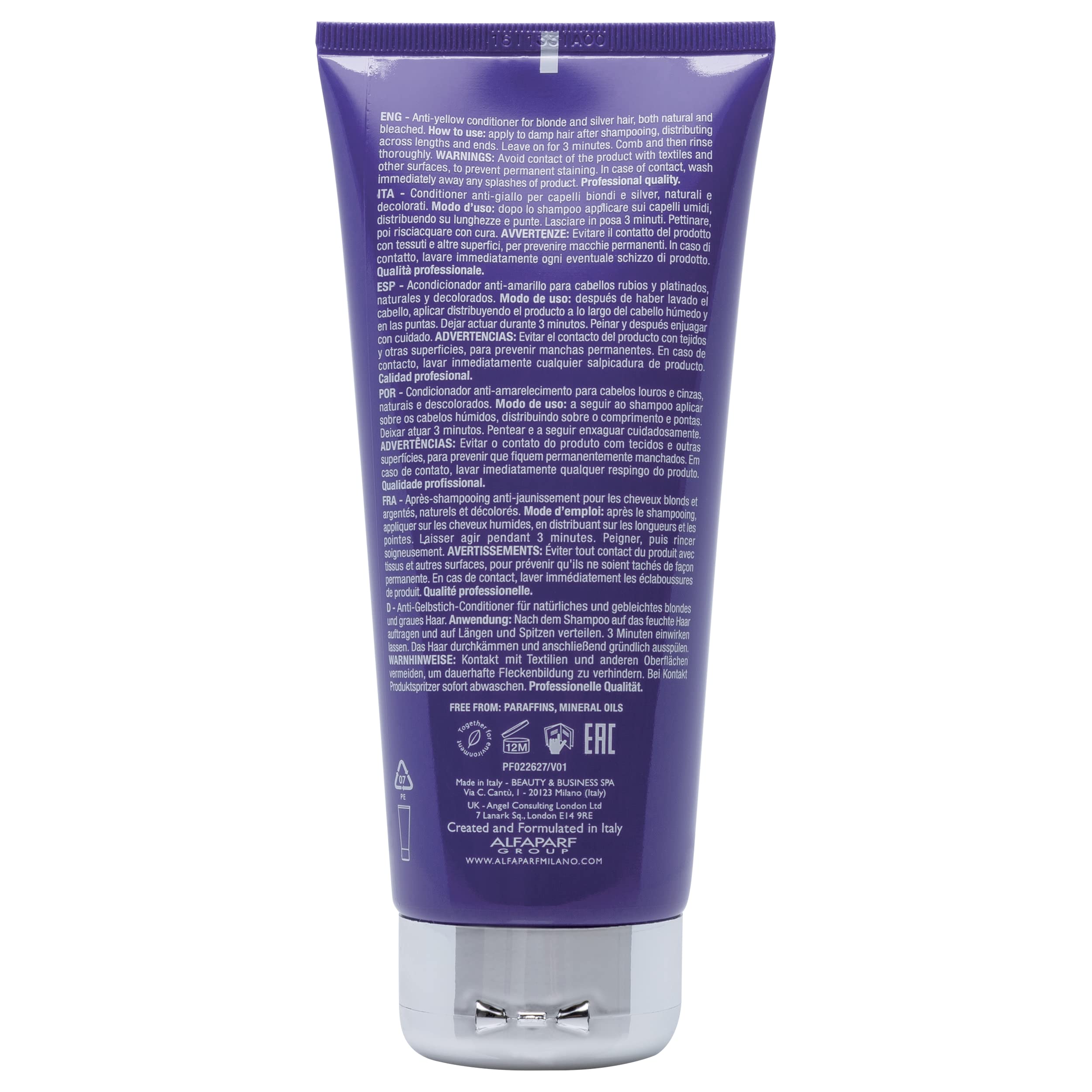 Alfaparf Milano Semi di Lino Blonde Anti-Yellow Conditioner for Blonde, Platinum and Silver Hair - Paraffin Free Purple Conditioner - Removes Yellow and Brassy Tones - Corrects Brassiness
