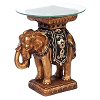 Design Toscano Maharajah Elephant Indian Decor Glass Topped Side Table, 18 Inches Diameter 22 Inches Tall, Black and Gold Finish