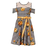 Classy Cold Shoulder Lace Floral Checker Birthday Party Flower Girl Dress 4-14