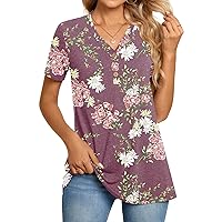 BISHUIGE Womens Henley Tunic Tops Button Up T-Shirts V-Neck Casual Blouses
