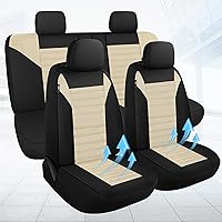 Car Seat Covers Full Set 3D Air Mesh, Breathable Cloth Front and Rear Split Bench Seat Covers for Car, Low Back Automotive Seat Cover, Universal Fit for Most Cars,Sedan,SUV, Airbag Compatible
