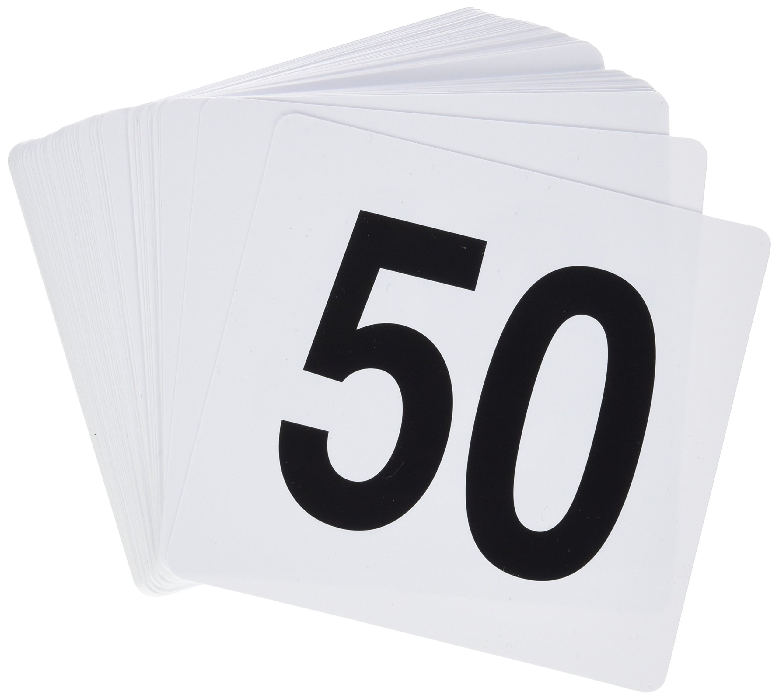 Winco 1-50 Plastic Table Numbers, White, Black
