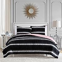 Juicy Couture Queen Comforter and Sham Set, Faux Fur Ombre Stripe 3-Piece Queen Bedding Set - Black/White - 90