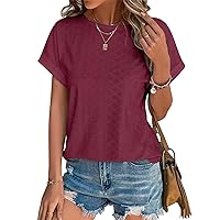 Bliwov Womens Tops Eyelet Embroidery Summer Spring Fashion Clothes Y2K Going Out 2024 Casual Short Sleeve Blouse T Shirts