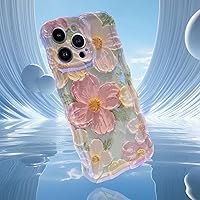 YINLAI Case for iPhone 14 Pro Max 6.7-Inch, Floral Colorful Retro Oil Painting Printed Flower Laser Glossy Pattern Cute Curly Wave Edge Women Girls Shockproof Protective Phone Cover, Green