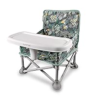 Summer by Bright Starts Pop 'N Sit Portable Booster Chair, Floor Seat, Indoor/Outdoor Use, Compact Fold, Jungle Botanical, 6 Mos - 3 Yrs