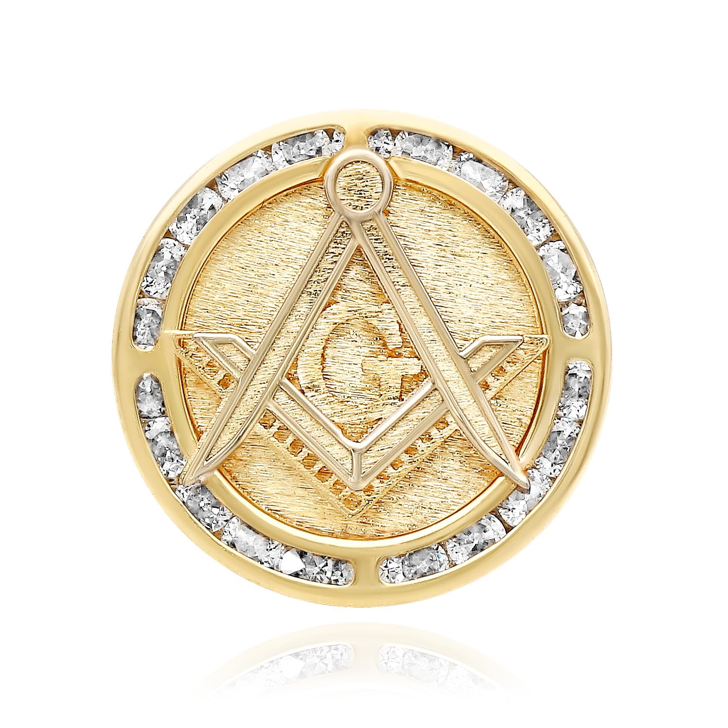 WJD Exclusives 10K Yellow Gold Simulated Diamond Master Mason Freemason Symbol Signet Ring