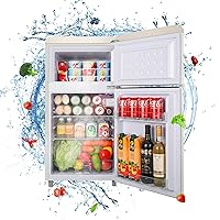 WANAI 3.2 Cu.Ft Mini Fridge Door Design With Freezer Compact Refrigerator with Freezer,7 Level Adjustable Thermostat Removable Shelves Small Refrigerator for Office Dorm Apartment Cream