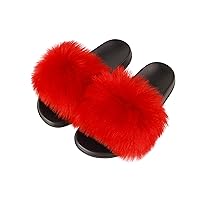 Hangrui Women's Faux Fur Slides, Open Toe Cute Fur Slippers, Comfortable Fur Sandals With Fluffy Fur