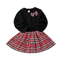 Dress Baby Girls Toddler Kids Baby Girls Ribbed Long Sleeve Dress with Bowknot Patchwork Plaid Girl Dresses Dress