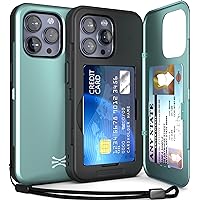 TORU CX Slim for iPhone 15 Pro Max Case Wallet | Protective Shockproof Heavy Duty Cover with Hidden Card Holder & Card Slot | Mirror & Wrist Strap Included - Green