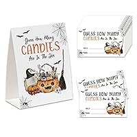 Halloween Candy Party game, Guess How Many Candies Are In The Jar (1 Double-sided standing sign + 50 guess cards), Halloween Party Game, Halloween Party Decorations, Halloween Party Ideas -WSJCTG01