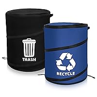 7Penn Collapsible Trash Can Recycling Bin Set - 2 Piece 30 Gallon Portable Pop Up Garbage Can for Camping - Blue and Black Folding Wastebin for Outdoor Parties - Kitchen Trash Container Waste Basket