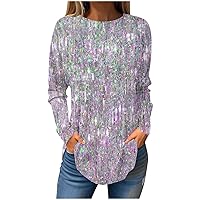Plus Size Tops Women Long Sleeve Shirts Sequin Fashion Tshirts Round Neck Trendy Tees Cute T Shirts Fall Clothes