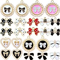 Anjulery 24 Pieces Enamel Bow Charms with Vibrant Colors and Clear Details - Durable Accessories for Jewelry Making and Crafting (24Pcs Bow-B)