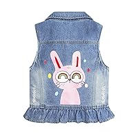 KIDSCOOL SPACE Girl Denim Vest, Round Collared Lace Sleeveless Jeans Tops